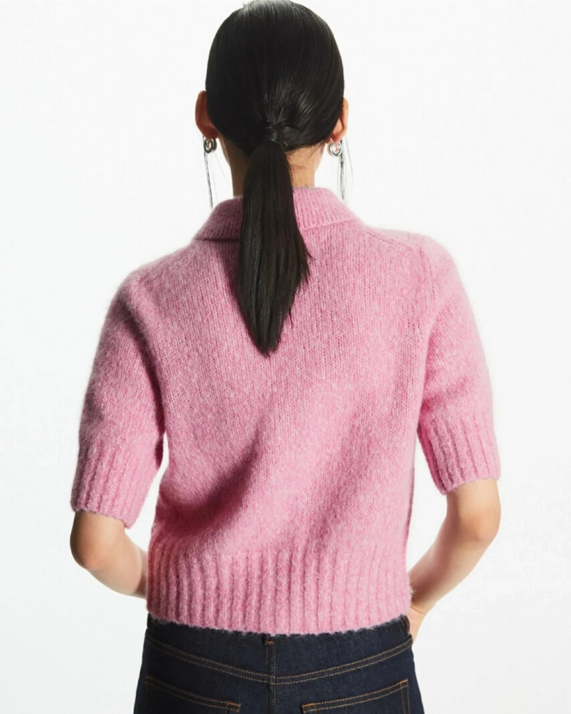 Casual Wool Blend Short-Sleeved Cardigan Sweater
