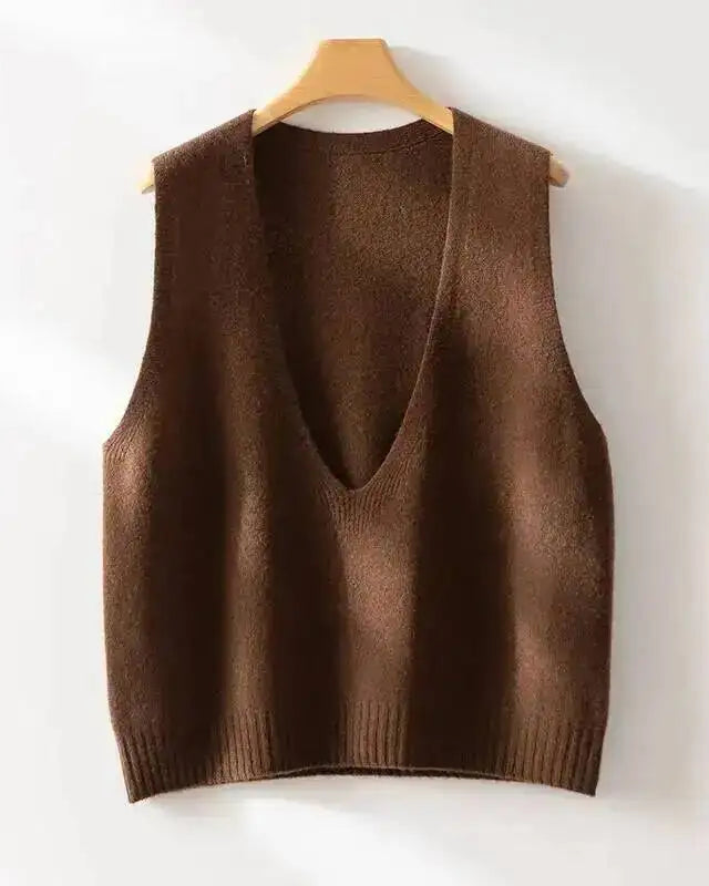 Wool Knit Sleeveless V-Neck Vest