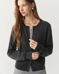 Rib-Trim Wool Crewneck Cardigan