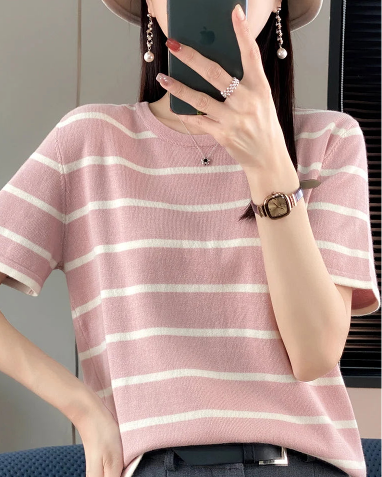 Casual Cotton Patchwork Short Sleeve Top