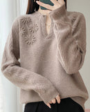 Floral-Embroidered Wool Sweater