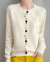 Merino Wool Crew Neck Button Cardigan