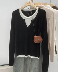 Contrast Color Knit Pullover