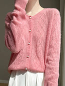 Merino Wool Hollow-Out Pearl Button Cardigan