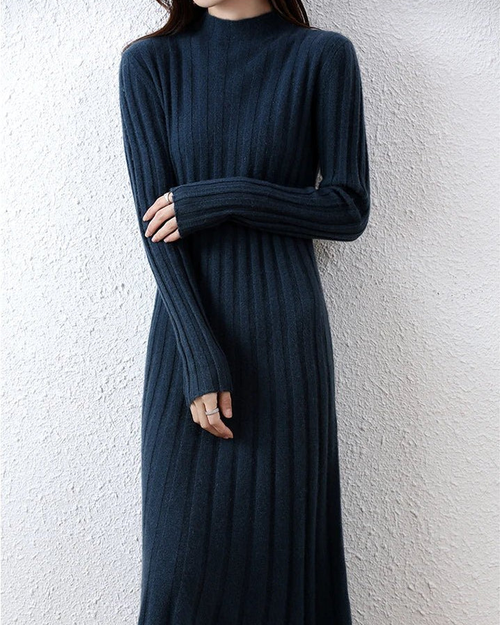 Ribbed Knitted Wool Sweater Dress