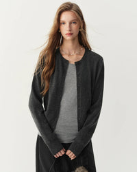 Rib-Trim Wool Crewneck Cardigan