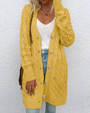 Solid Cable-Knit Open-Front Button Pocket Loose Long Cardigan