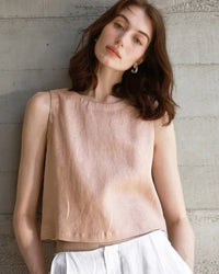 Linen Crew Neck Button Reversible Vest