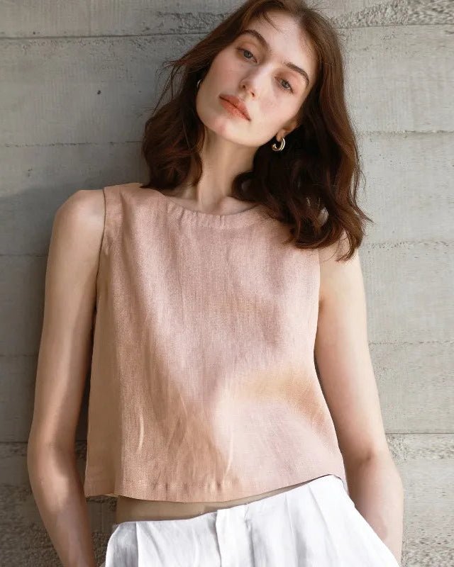 Linen Crew Neck Button Reversible Vest