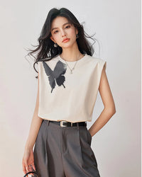 Butterfly-Graphic Knit Sleeveless Tee
