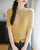 Relaxed Knit Turn-Down Collar Top