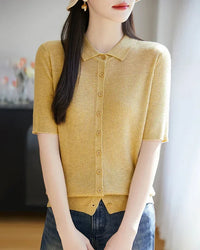 Relaxed Knit Turn-Down Collar Top
