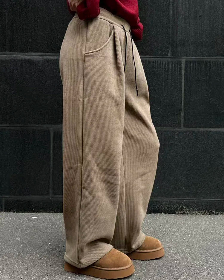 High-Rise Straight Corduroy Casual Pants