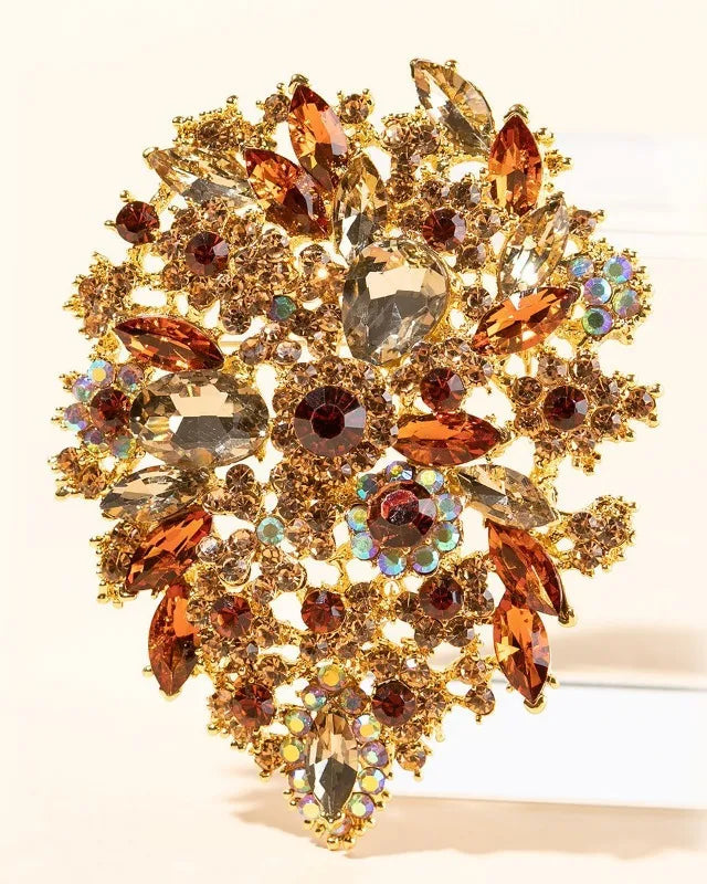 Stylish Gold-Plated Gemstone Brooch