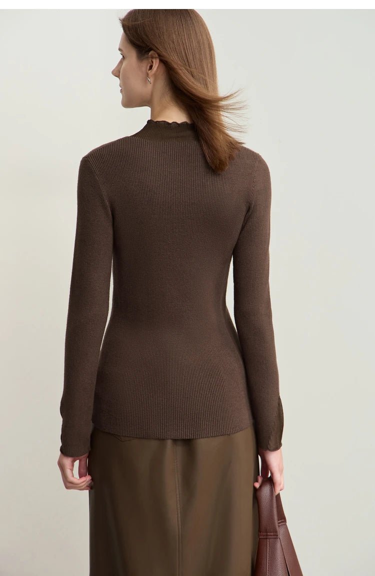 Turtleneck Sheer Panel Slim Top