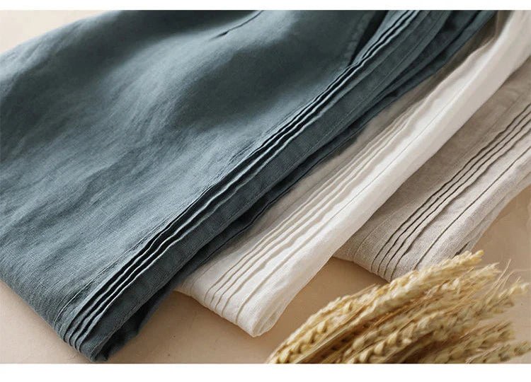 Cotton-Linen Blended Wide Leg Trousers