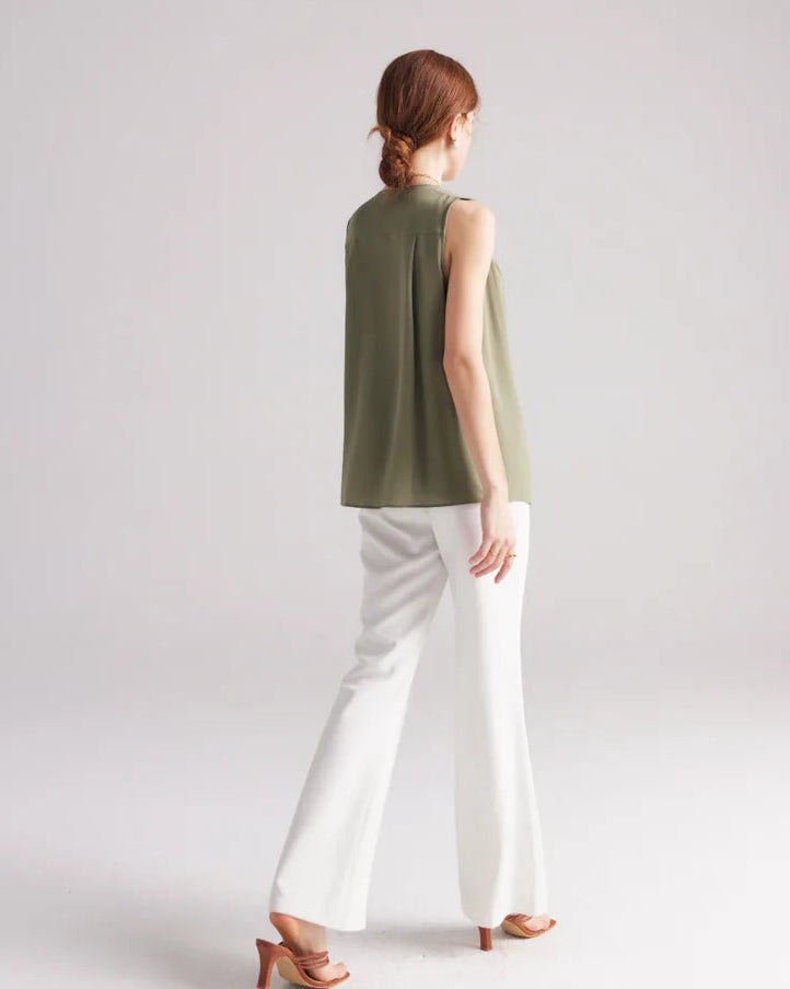 V-neck Solid Color Commuter Mulberry Silk Sleeveless Shirt