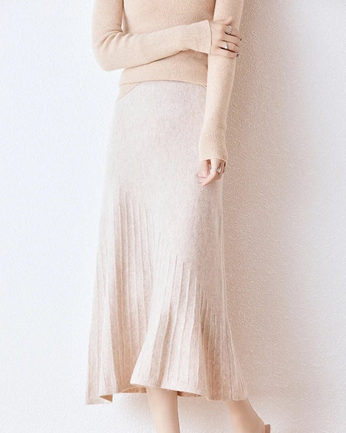 Wool Knitted High Waist A-Line Skirt