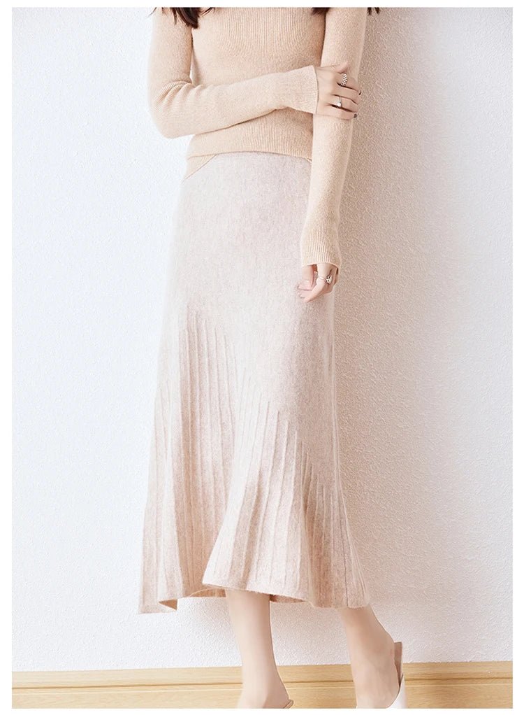 Wool Knitted High Waist A-Line Skirt
