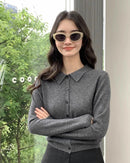 Cashmere Polo Collar Short Cardigan