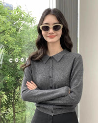 Cashmere Polo Collar Short Cardigan