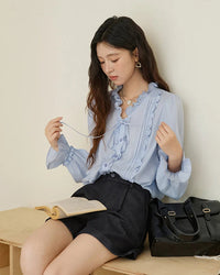 Ruffled Tie-Front Loose-Fit Shirt