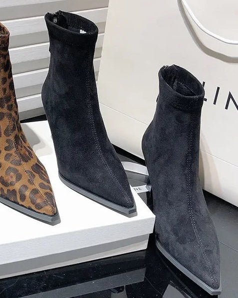 Fashionable Leopard Print Ball High-Heeled Ankle Boots