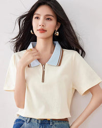 Refined Turn-Down Collar Short Sleeve Tee