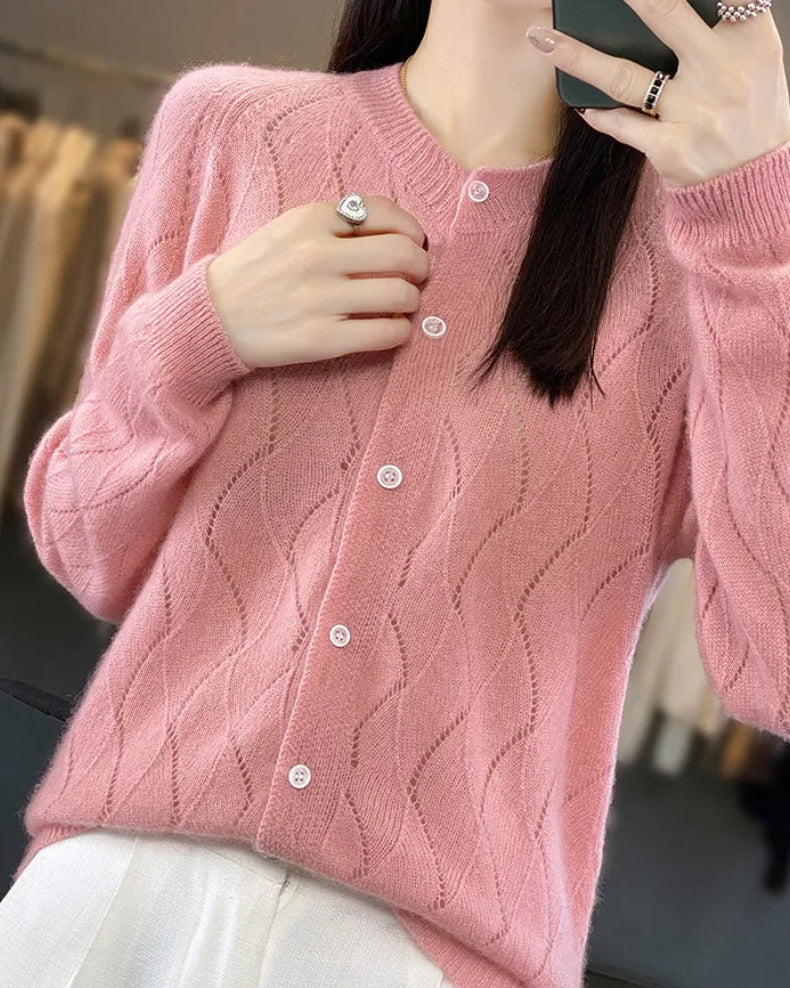 Merino Wool Hollow Knit Cardigan