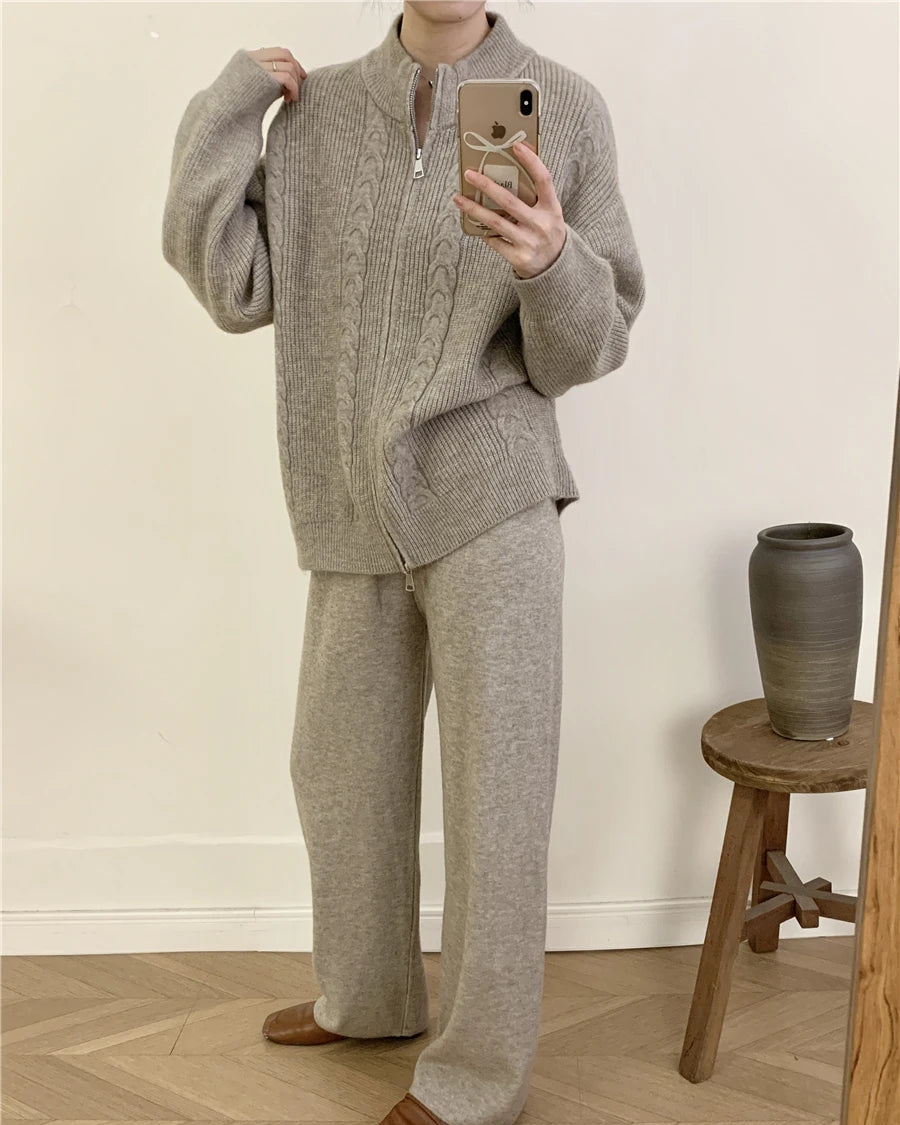 O Neck Sweater & Wide Leg Pants TrackSuit