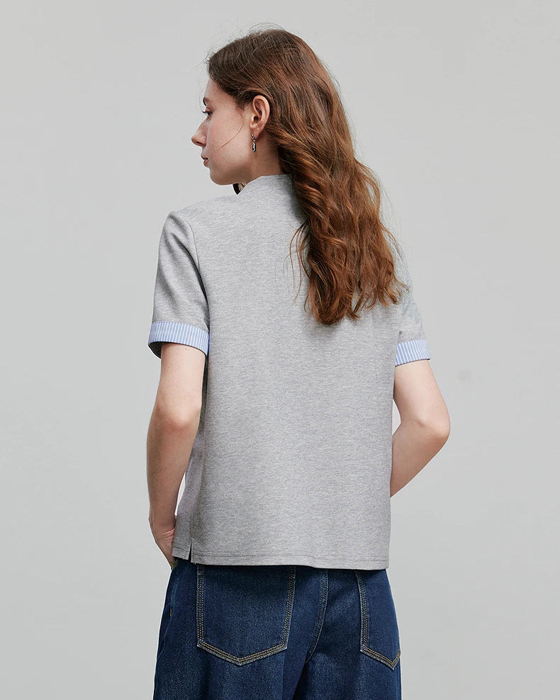 Embroidered Piqué Short Sleeve Top