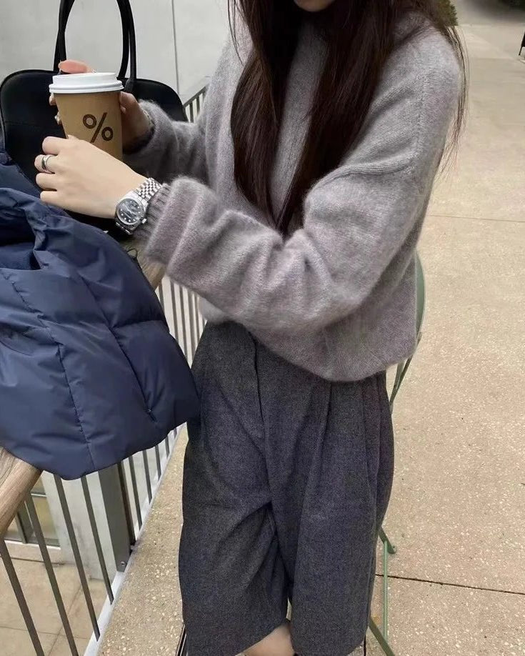 Thick Cashmere Loose-Fitting Crew Neck Sweater