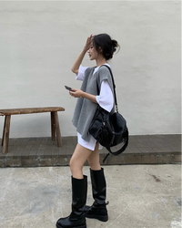 Wool Blend V-Neck Solid Loose Sleeveless Knit Vest