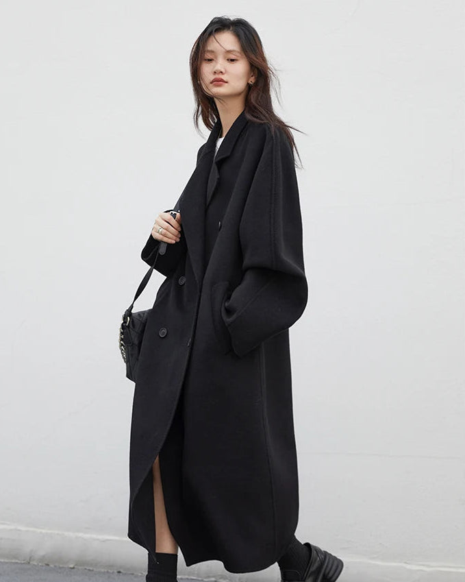 Long Double-Faced Wool Blend Coat