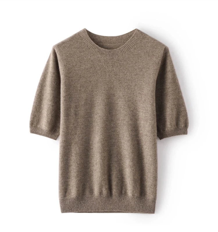 Cashmere Crewneck Half-Sleeve Top