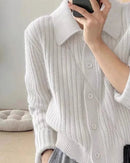 Cashmere Polo Collar Cardigan Knit Wool