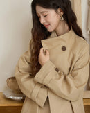 Stand-Collar Belted Trench Coat