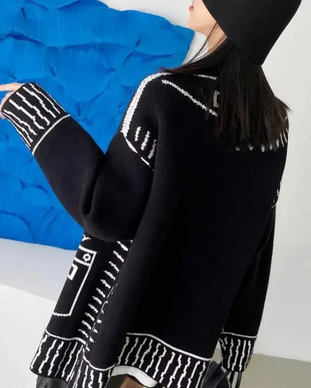 Graphic Wool Blend V-Neck Cardigan