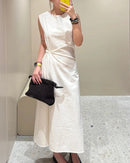 Side-Knotted Simple Sleeveless A-Line Dress