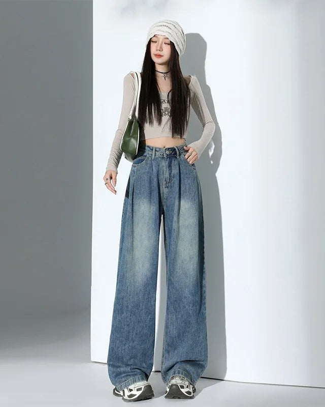 Relaxed High-Waist Wide-Leg Denim Pants
