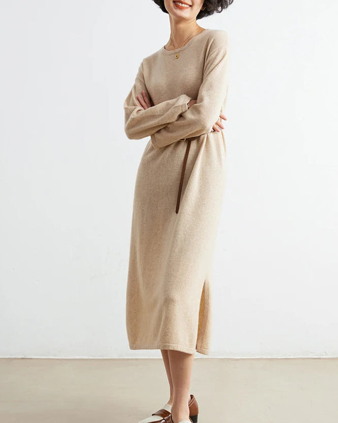 Cashmere Knit Midi Dress Side Slit