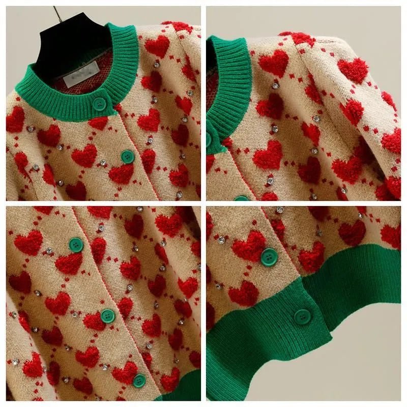 Ugly Sweater Heart Detail Knitted Short Cardigan