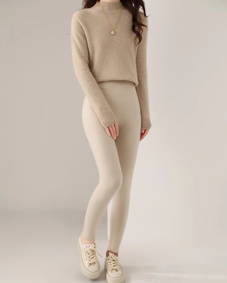 100% Merino Wool Seamless High-Waist Knit Leggings