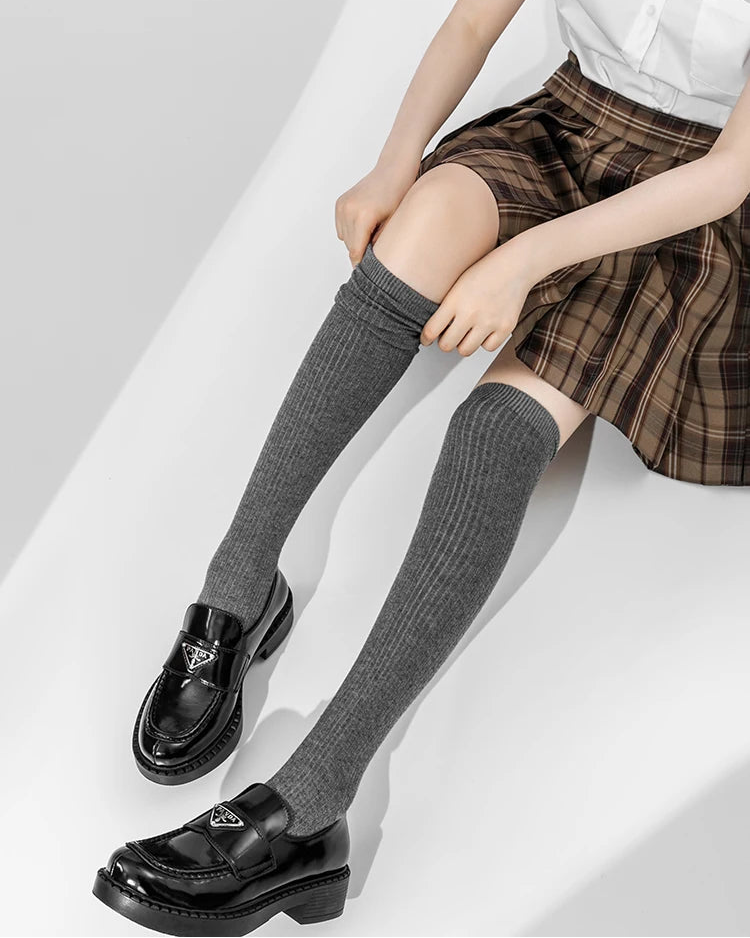Wool Blend Ribbed Knee-High Socks