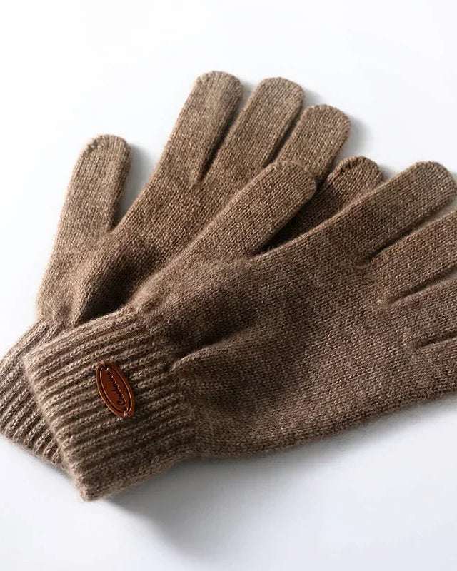 Thick Knit Cashmere Ribbed Wrist Gloves