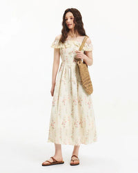 Printed Ruffled Halter-Neck Waist Dress