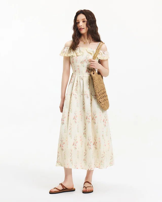 Printed Ruffled Halter-Neck Waist Dress
