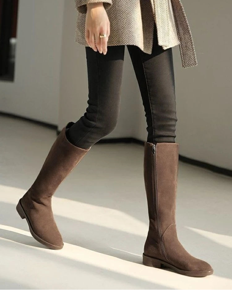 Suede Zip Knee Plush-High Boots