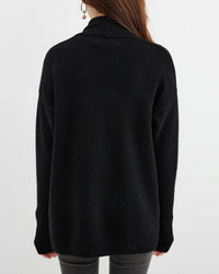 Merino Wool Solid Scarf Collar Loose Knit Cardigan