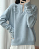 Floral-Embroidered Wool Sweater